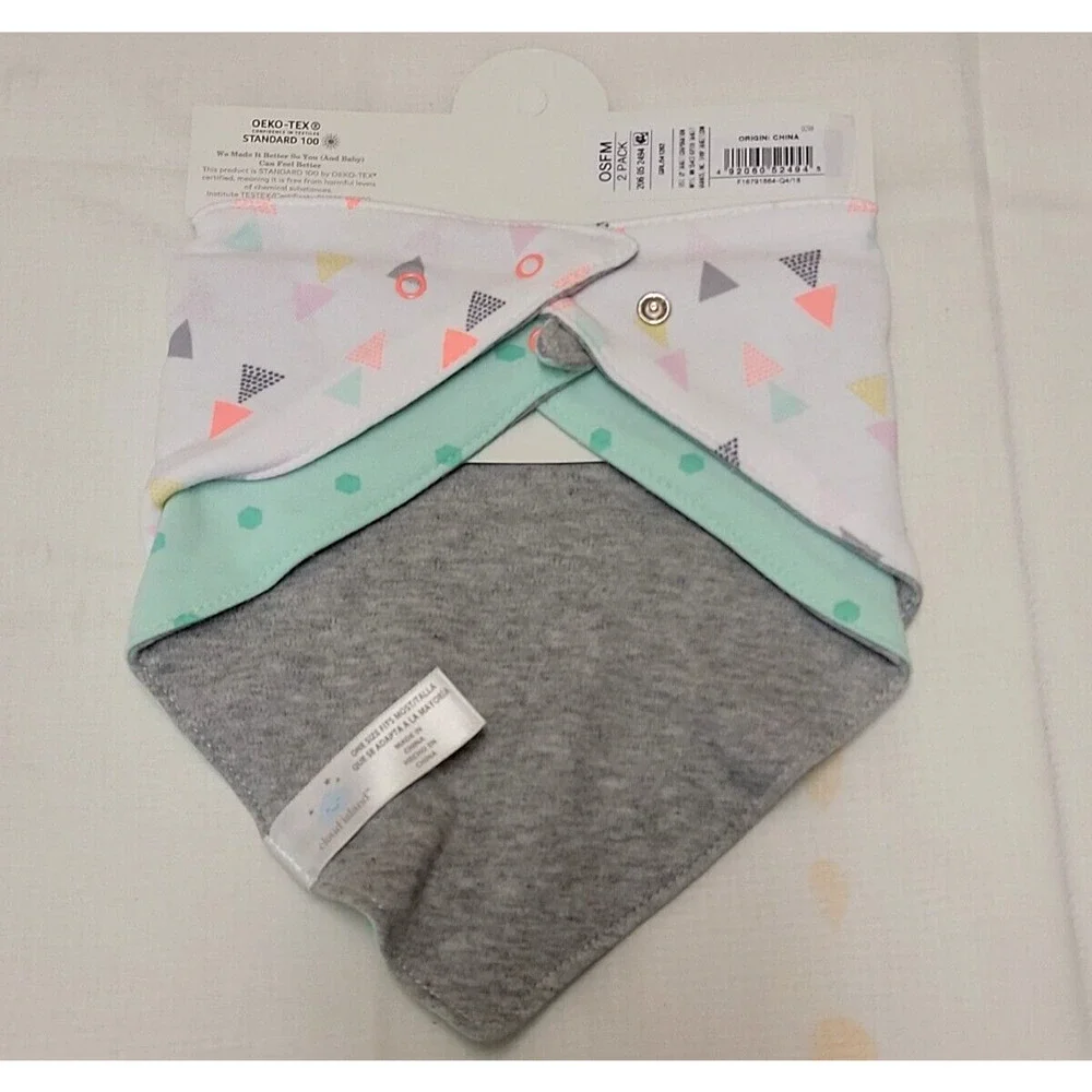 Cloud Island Printed Bandana Bib 2-pk Gender Neutral Girls Boys Green White Gray